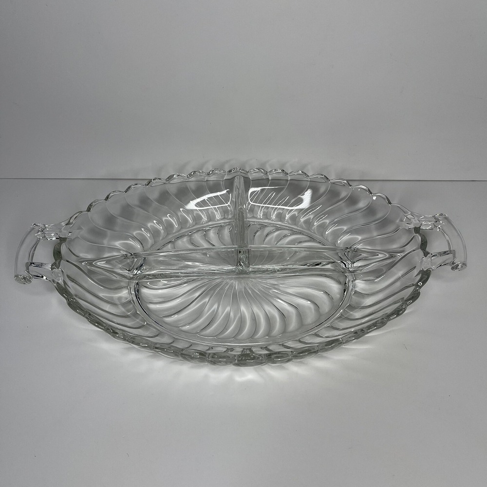 Fostoria Colony 3-Part Divided Relish Dish Clear Glass Swirl Elegant